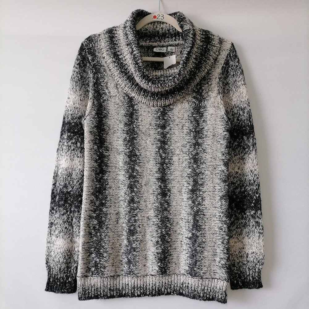 Cato Black & Cream Ombre Marled Cowl Neck Sweater